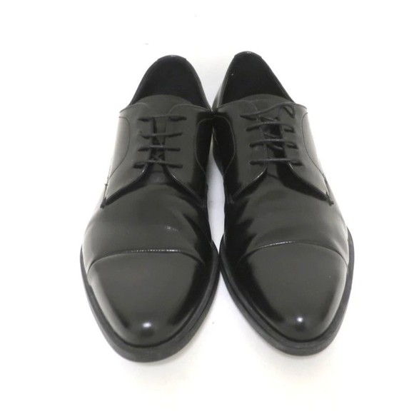 Prada Cap Toe Oxfords Black Spazzolato Leather Size 7.5 Lace-Up Loafers - Picture 3 of 10